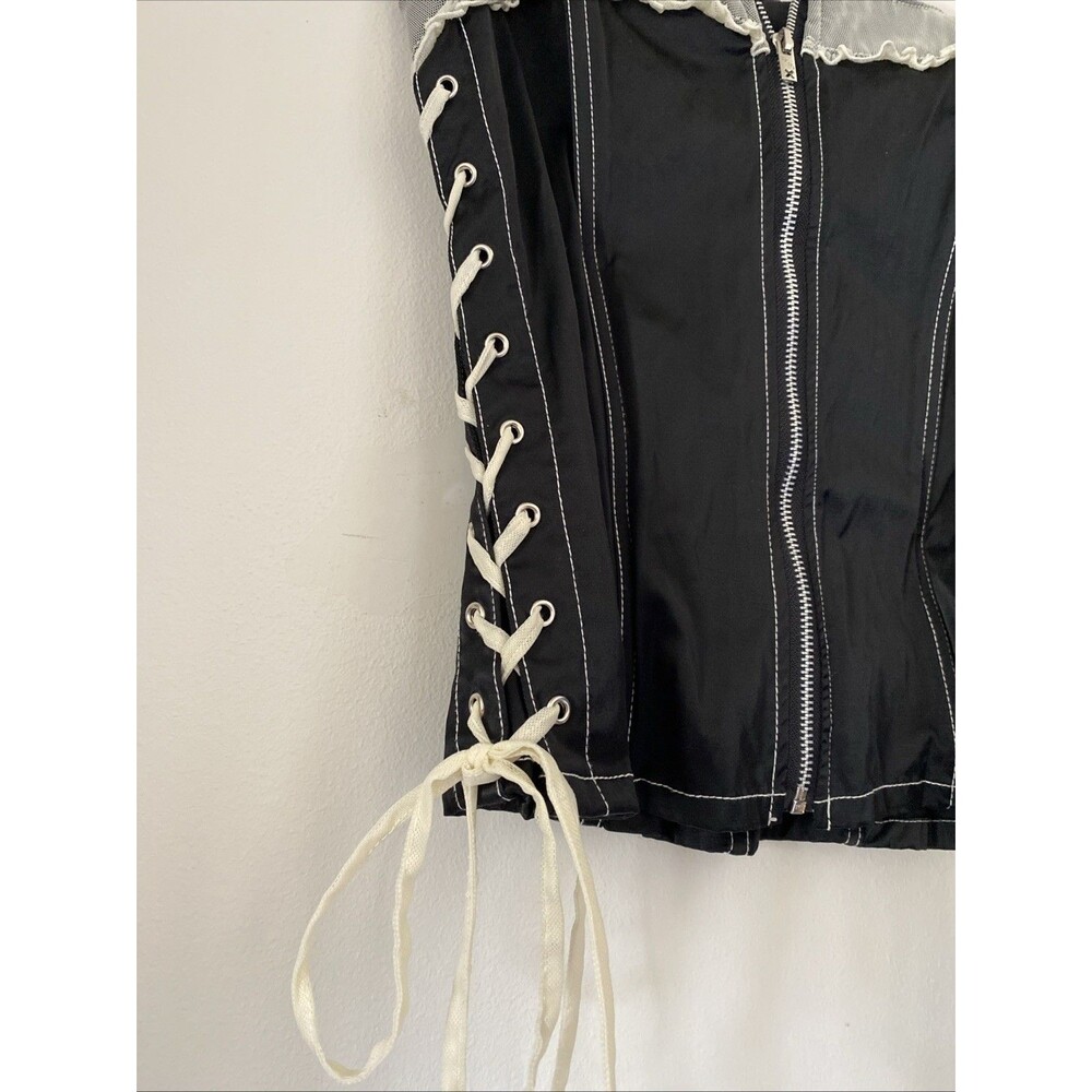 TRIPP NYC Vintage Corset Top Black Lace Up Mesh Goth Victorian Sz L Milkmaid (V1 - Picture 4 of 10